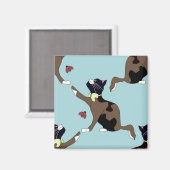 Katze mit Bogen fängt einen Ladybug. Magnet (Vorderseite/Rückseite)