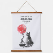 Katze mit Bonsai und Buddha-Zitat Wandteppich Mit Holzrahmen (Vorderseite)