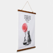 Katze mit Bonsai und Buddha-Zitat Wandteppich Mit Holzrahmen (Gewinkelt)