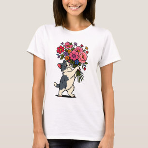 Katze mit Bouquet heller Blume T-Shirt