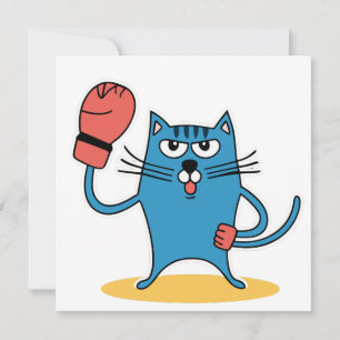 Katze mit Boxhandschuhen Einladung
