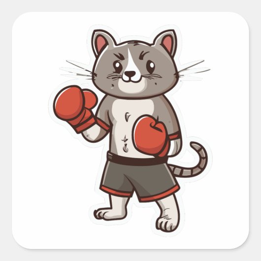 Katze mit Boxhandschuhen Quadratischer Aufkleber (Vorderseite)