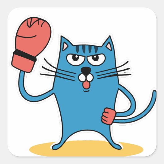 Katze mit Boxhandschuhen Quadratischer Aufkleber (Vorderseite)