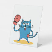 Katze mit Boxhandschuhen Sockelschild (Vorderseite)