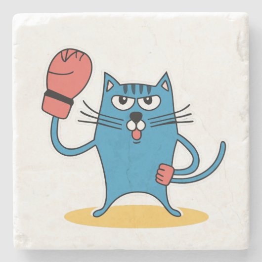 Katze mit Boxhandschuhen Steinuntersetzer (Vorderseite)