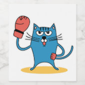 Katze mit Boxhandschuhen Weinetikett (Einzelnes Label)