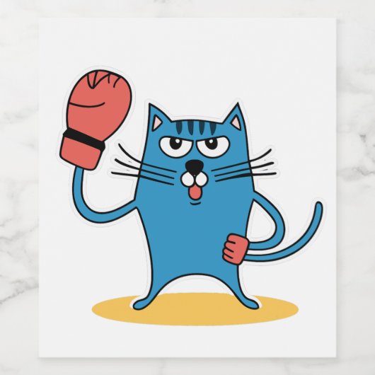 Katze mit Boxhandschuhen Weinetikett (Einzelnes Label)