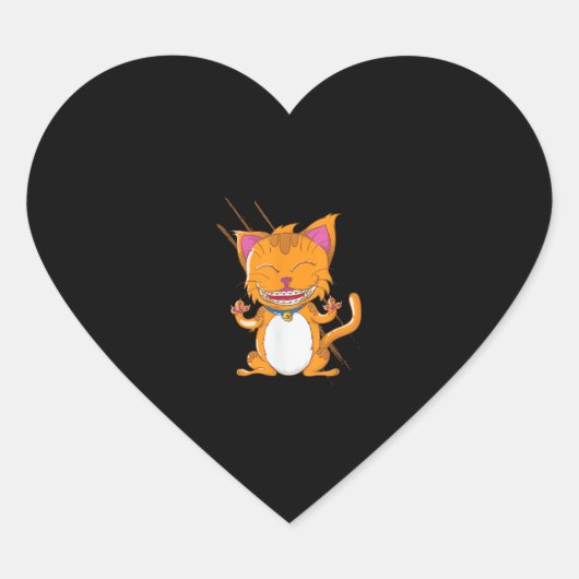 Katze mit Brammen Herz-Aufkleber (Vorderseite)