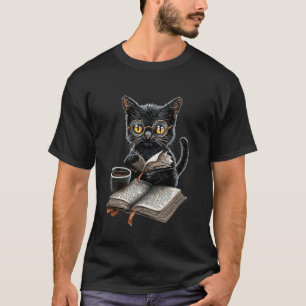 Katze mit Brille, die Kaffee liest, Buchliebhaberi T-Shirt