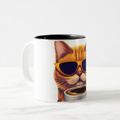 Katze mit Brille Kaffee trinken Zweifarbige Tasse (Vorderseite Links)