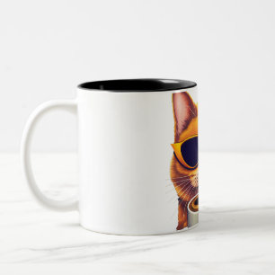 Katze mit Brille Kaffee trinken Zweifarbige Tasse
