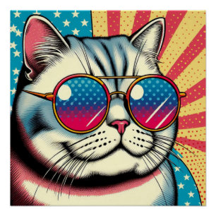 Katze mit Brille Poster