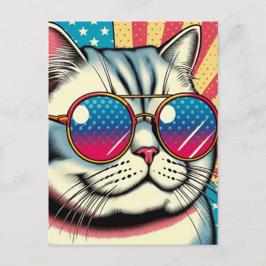 Katze mit Brille Postkarte (Vorderseite)