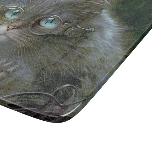 Katze mit Brille. Schneidebrett (Ecke)