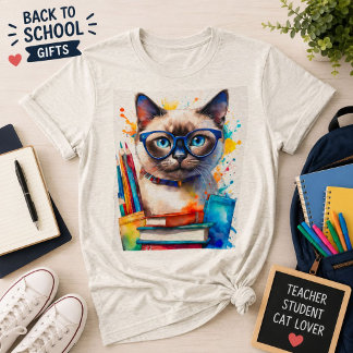 Katze mit Brille und Büchern T-Shirt Süße Katze Tri-Blend Shirt