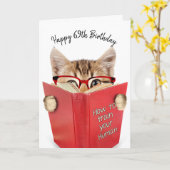 Katze mit Brille und Rotes Buch 69. Geburtstag Karte (Gelbe Blume)