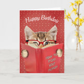 Katze mit Brille und Rotes Buch Geburtstag Karte (Gelbe Blume)