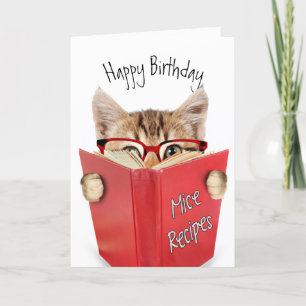 Katze mit Brille und Rotes Buch Geburtstag Karte