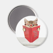 Katze mit Brille und Rotes Buch Magnet (Vorderseite/Rückseite)