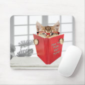 Katze mit Brille und Rotes Buch Mousepad (Mit Mouse)