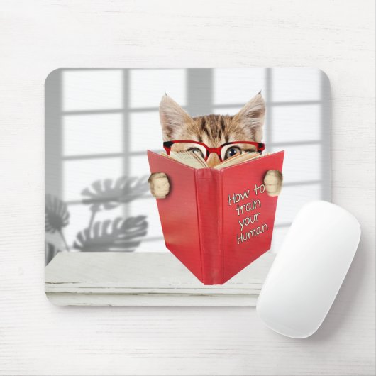 Katze mit Brille und Rotes Buch Mousepad (Mit Mouse)