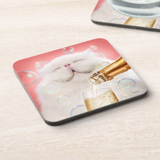 Katze mit Champagner Getränkeuntersetzer (Linke Seite)