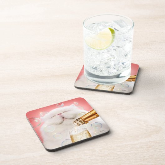 Katze mit Champagner Getränkeuntersetzer (Rechte Seite)