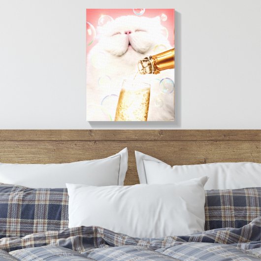 Katze mit Champagner Leinwanddruck (Insitu (Schlafzimmer))