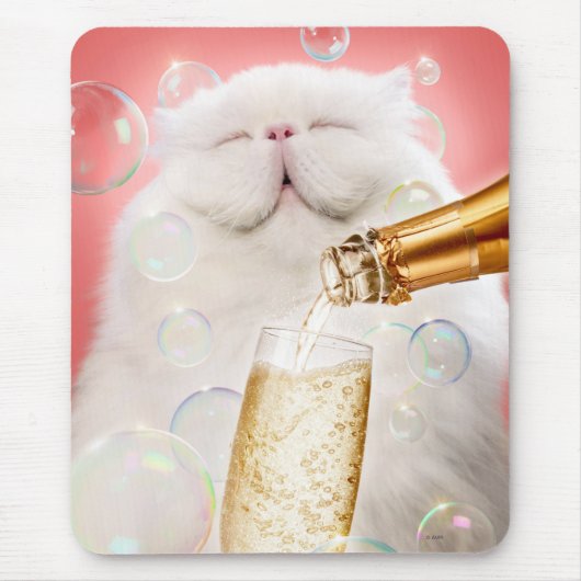 Katze mit Champagner Mousepad (Vorne)