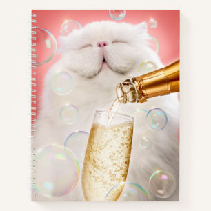 Katze mit Champagner Notizblock