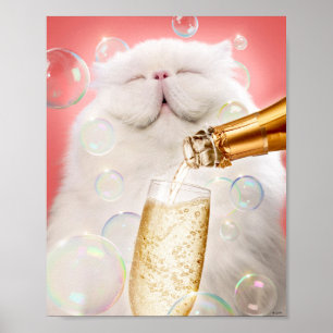 Katze mit Champagner Poster