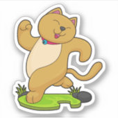 Katze mit Choker beim Laufen Aufkleber (Vorderseite)