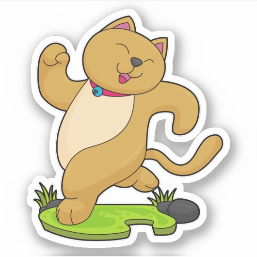 Katze mit Choker beim Laufen Aufkleber (Vorderseite)