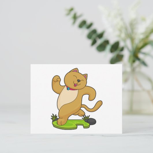 Katze mit Choker beim Laufen Postkarte (Stehend Vorderseite)