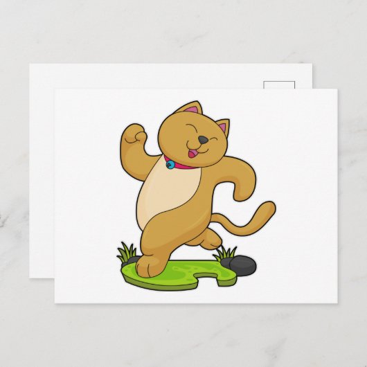 Katze mit Choker beim Laufen Postkarte (Vorne/Hinten)