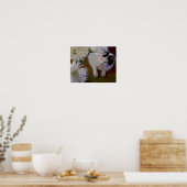 Katze mit Chrysanthemen Kunstdruck Poster (Küche)