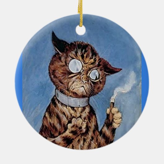 KATZE MIT CIGAR LOUIS WAIN ART ORNANAATION KERAMIK ORNAMENT (Hinten)