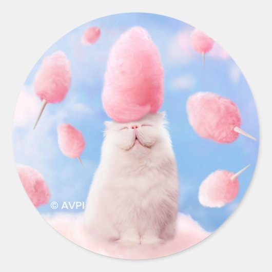 Katze mit Cotton Candy Hair Runder Aufkleber (Vorderseite)