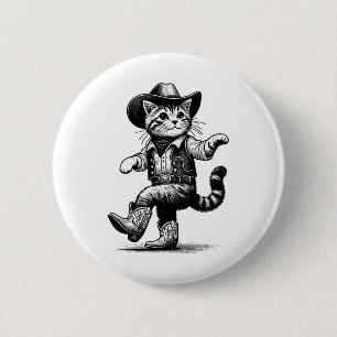 Katze mit Cowboyhut und Stiefel Cowgirl Western Co Button