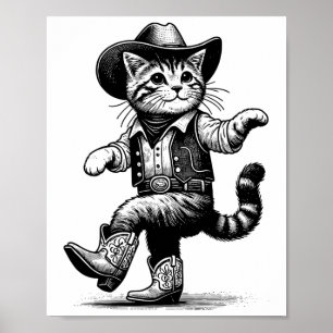 Katze mit Cowboyhut und Stiefel Cowgirl Western Co Poster