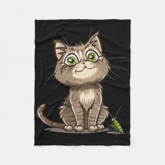 Katze mit Cricket I Süße Katze Fleecedecke (Vorderseite)