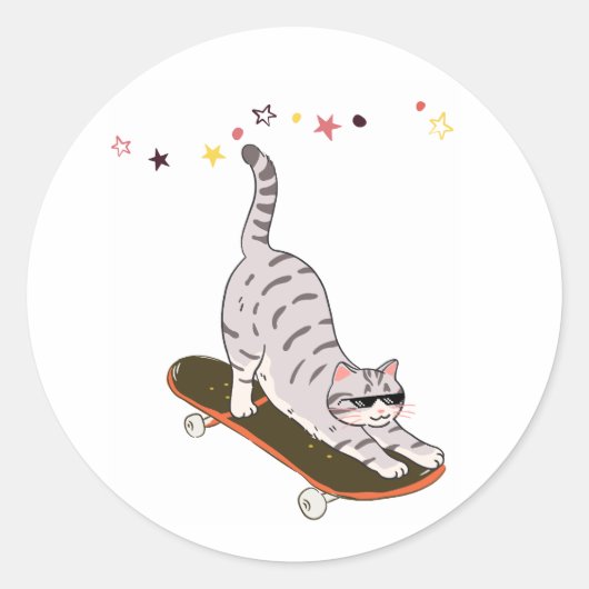 Katze mit dem Brett Runder Aufkleber (Vorderseite)