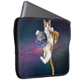 Katze mit dem Planeten und Pizza essen Laptopschutzhülle (Vorne Rechts)