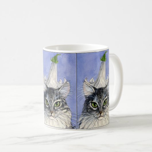 Katze mit der Lilien-Hut-Tasse Kaffeetasse (VorderseiteRechts)