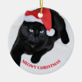 Katze mit der roten Weihnachtsmannmütze Keramik Ornament (Vorne)