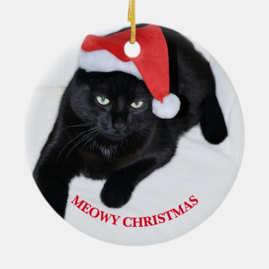 Katze mit der roten Weihnachtsmannmütze Keramik Ornament (Hinten)