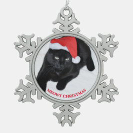 Katze mit der roten Weihnachtsmannmütze Schneeflocken Zinn-Ornament