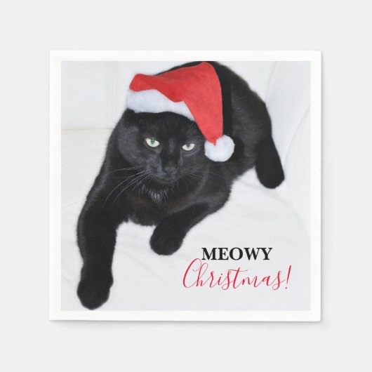 Katze mit der Roten Weihnachtsmannmütze Serviette (Vorderseite)