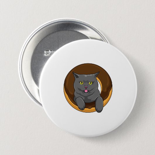 Katze mit Donut Button (Vorne & Hinten)