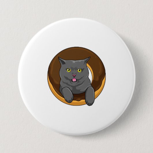 Katze mit Donut Button (Vorderseite)